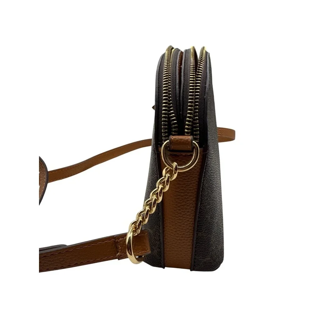 Nanette Lepore Brown Patterned Crossbody Bag Adjustable Strap Gold Hardware
